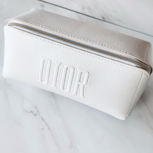 DIOR White Faux Leather Cosmetic Pouch Makeup Bag Case Embossed Logo New - Picture 4 of 16
